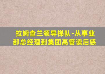 拉姆查兰领导梯队-从事业部总经理到集团高管读后感